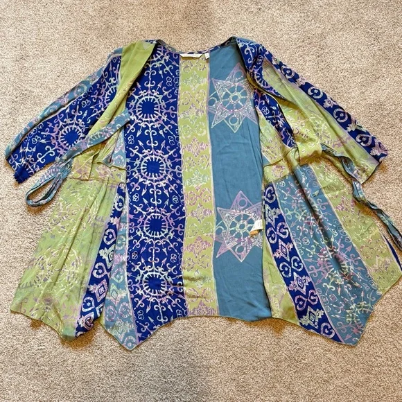 Soft Surroundings Kaleidoscope Handkerchief Tie Front Patchwork Shirt Boho Small - Picture 4 of 11